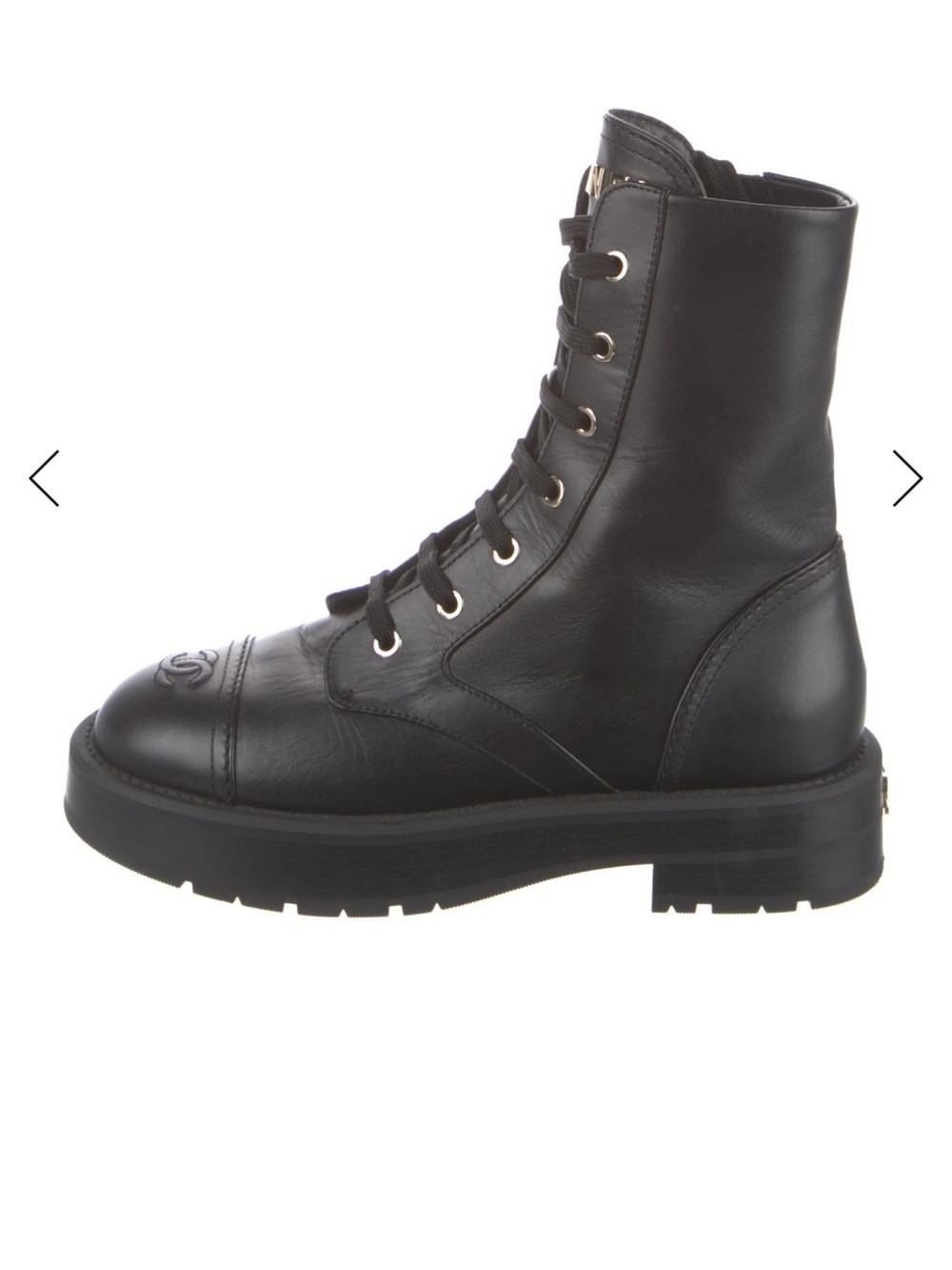 Chanel interlocking CC Logo Black Leather Lace-Up Combat Boot - Women's 2026
